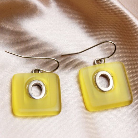 🌹Vintage yellow square silver Fish hook earring - Picture 5 of 8
